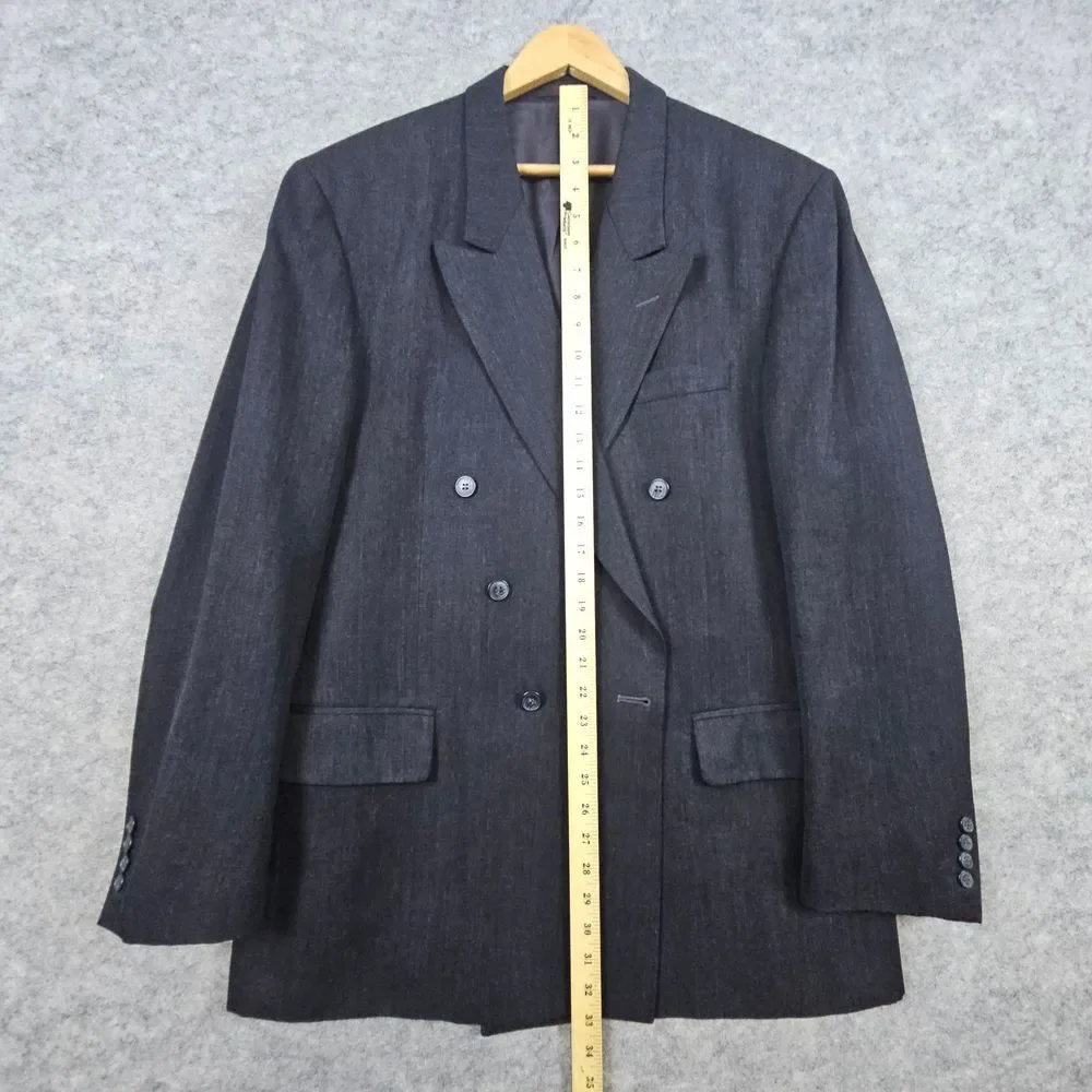 Andre Villard Men's Charcoal Gray Blazer Size‎ L44 100% Wool Double Breasted